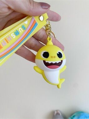 Yellow Baby Shark Keychain with Rainbow Strap
